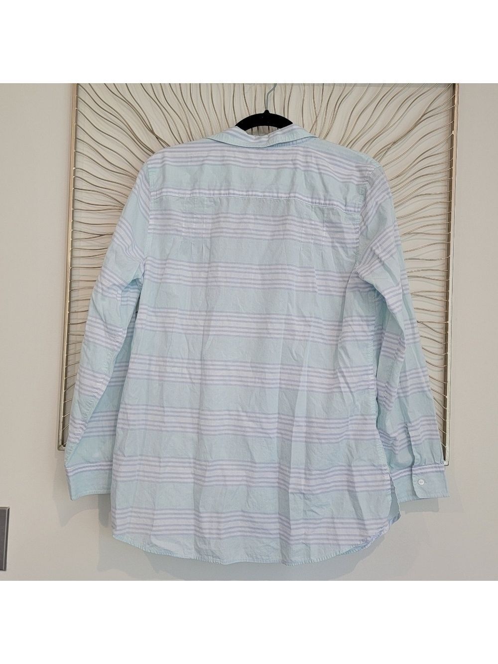 L.L. Bean Cotton Mint Green Light Blue Striped Button Down Shirt Size Large - Picture 8 of 11